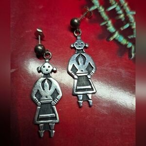 Vintage Hopi Signed Marcus Lomayestewa Silver Tribal Figure Mudhead Earrings